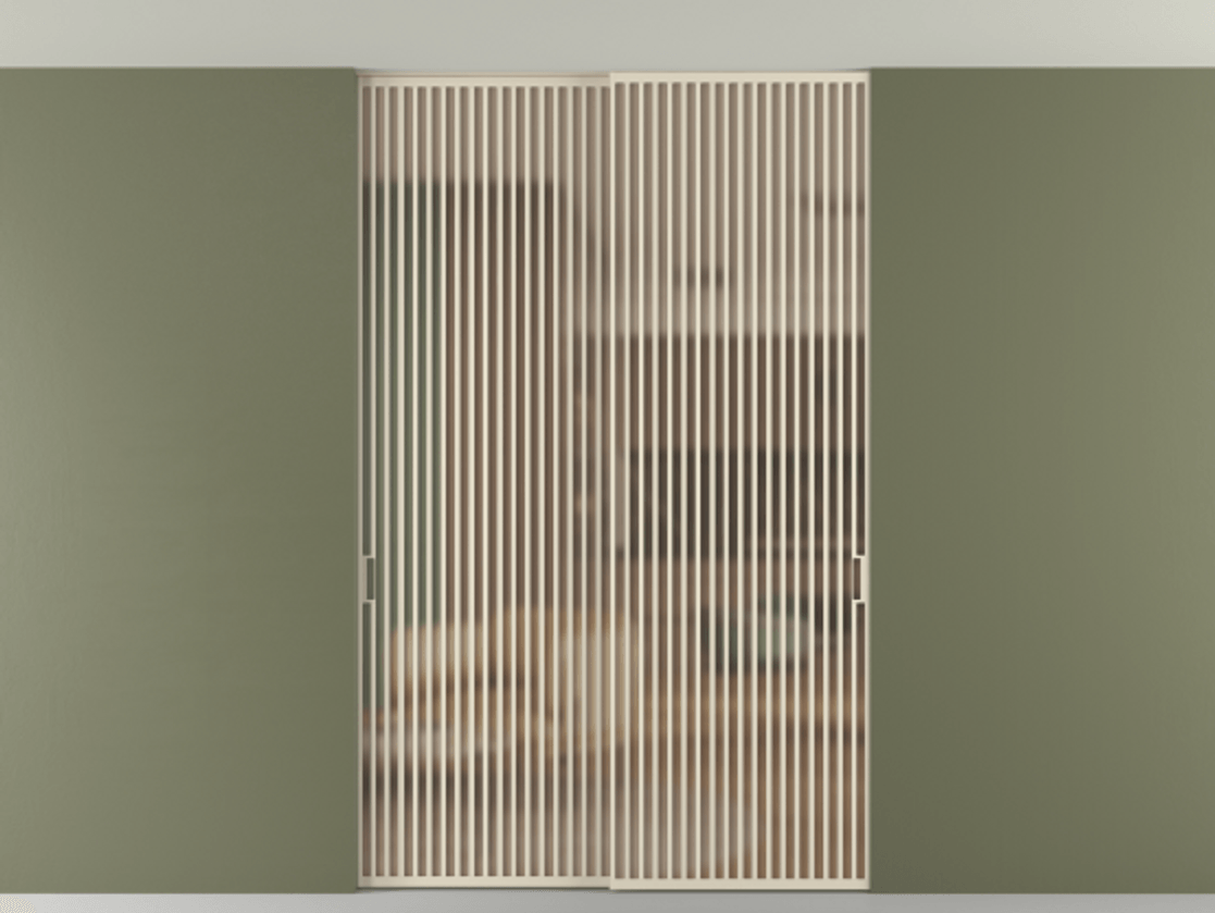 Перегородка Формато внутри проёма скрытое крепление в потолок 2 створки АЛПР 040.06 Алюминий бежево-серый Сатинированное оранжевое стекло, триплекс Цена 83212750 so'm | Volhovec