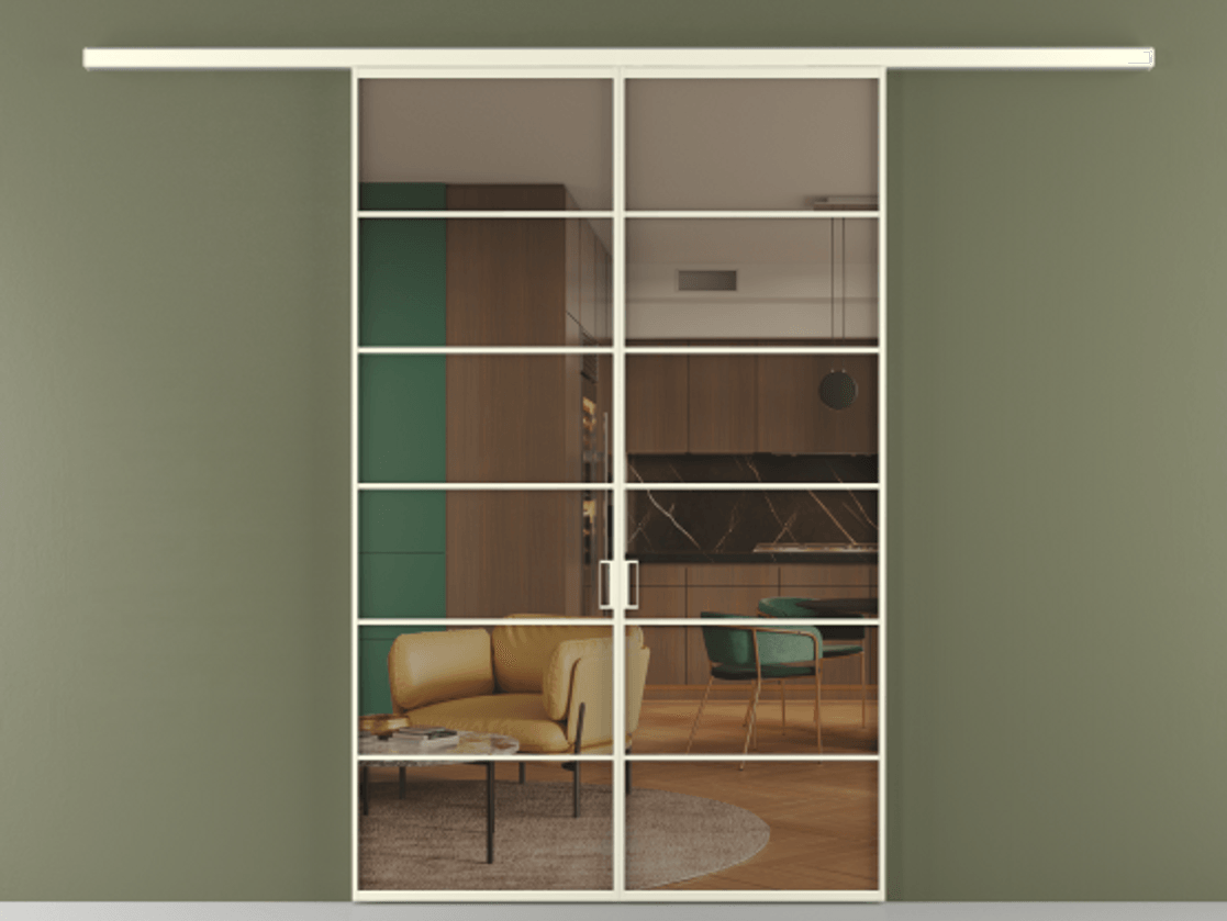 Перегородка Формато вдоль стены 2 створки АЛПР 040.04 Алюминий молочно-белый Прозрачное бронзовое стекло, триплекс Цена 42051450 so'm | Volhovec