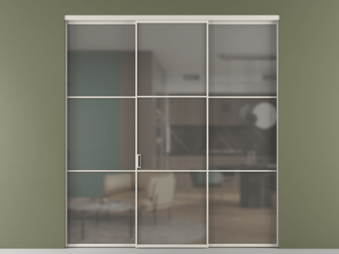 Перегородка Формато внутри проёма 3 створки АЛПР 040.03 Алюминий облачно-серый Сатинированное серое стекло, триплекс Цена 48166830 so'm | Volhovec