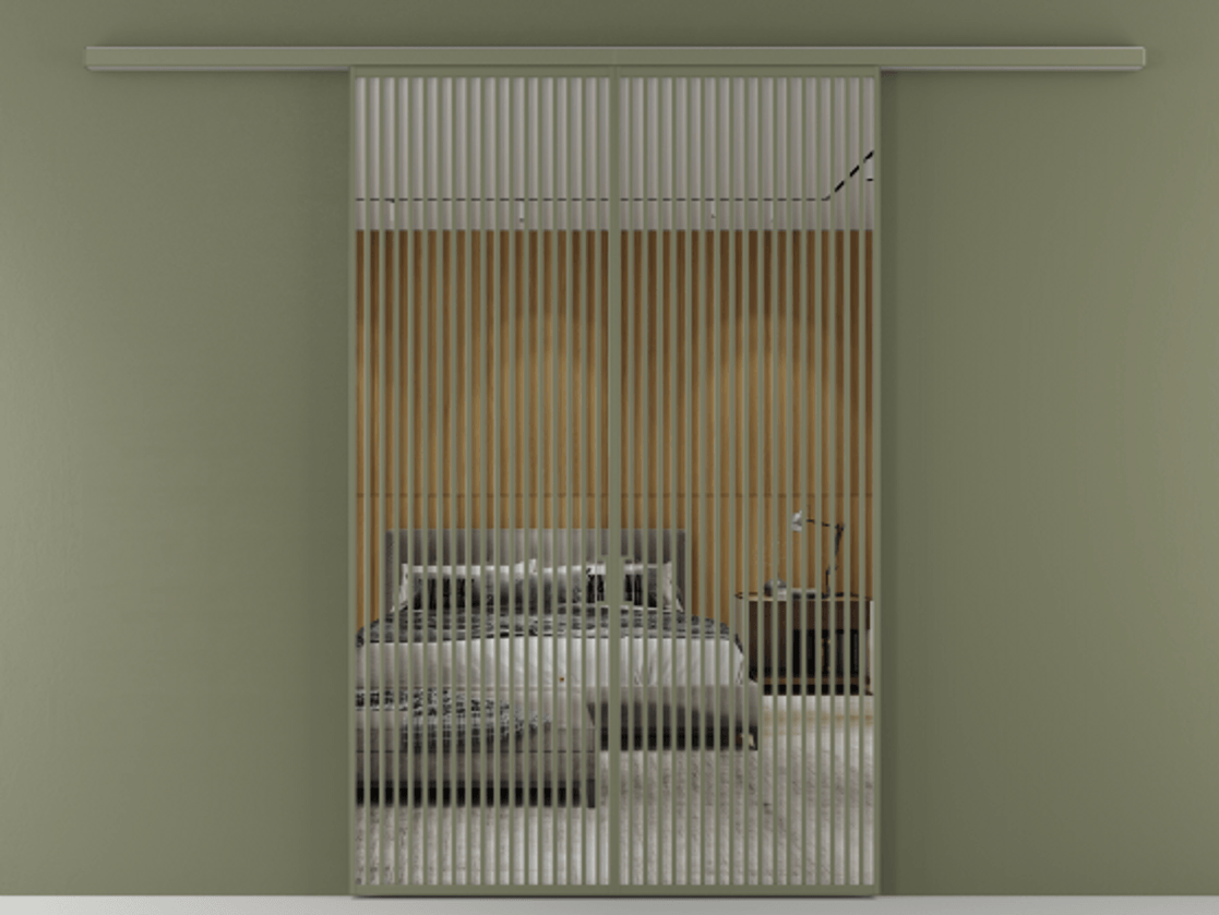 Перегородка Формато вдоль стены 2 створки АЛПР 040.06 Алюминий оливковый тёмный Двустороннее зеркало, триплекс , триплекс 6 мм Цена 69517350 so'm | Volhovec