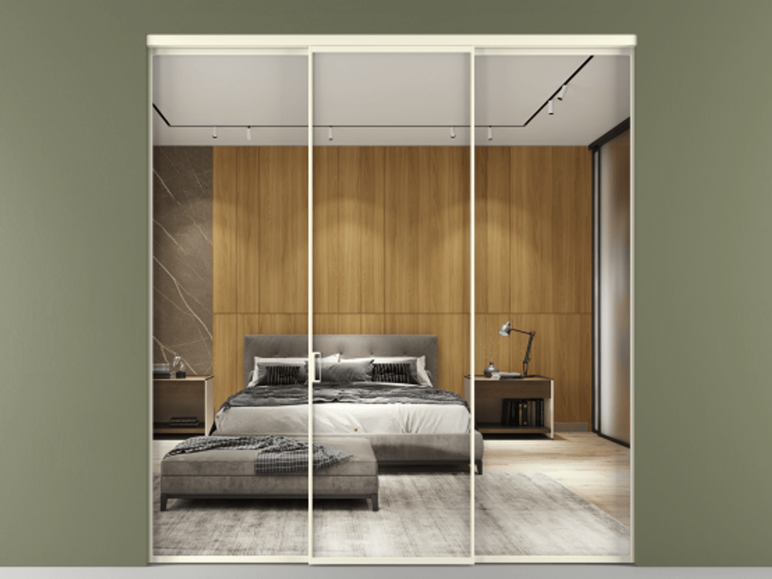 Перегородка Формато внутри проёма 3 створки АЛПР 040.01 Алюминий молочно-белый Двустороннее зеркало, триплекс , триплекс 6 мм Цена 45700380 so'm | Volhovec