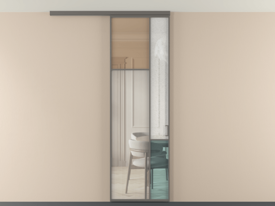 Перегородка Мозаик вдоль стены на потолок 1 створка АЛПР 041.10 Алюминий классический серый Комбинация стекол Группы 1 и Группы 3 Цена 28631120 so'm | Volhovec