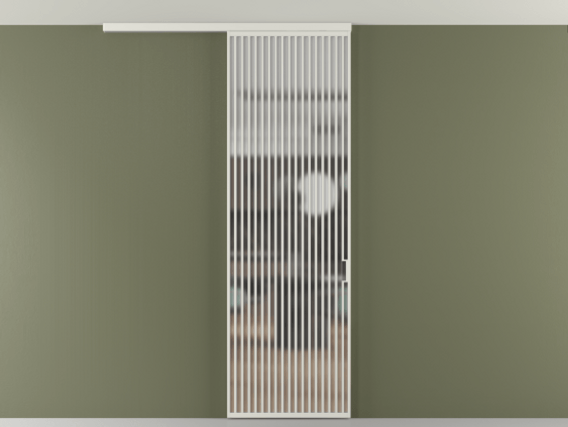 Перегородка Формато вдоль стены на потолок 1 створка АЛПР 040.06 Алюминий серый Сатинированное стекло "Мателюкс Кристал Вижн", калёное, матовое, каленое 6 мм Цена 39306480 so'm | Volhovec