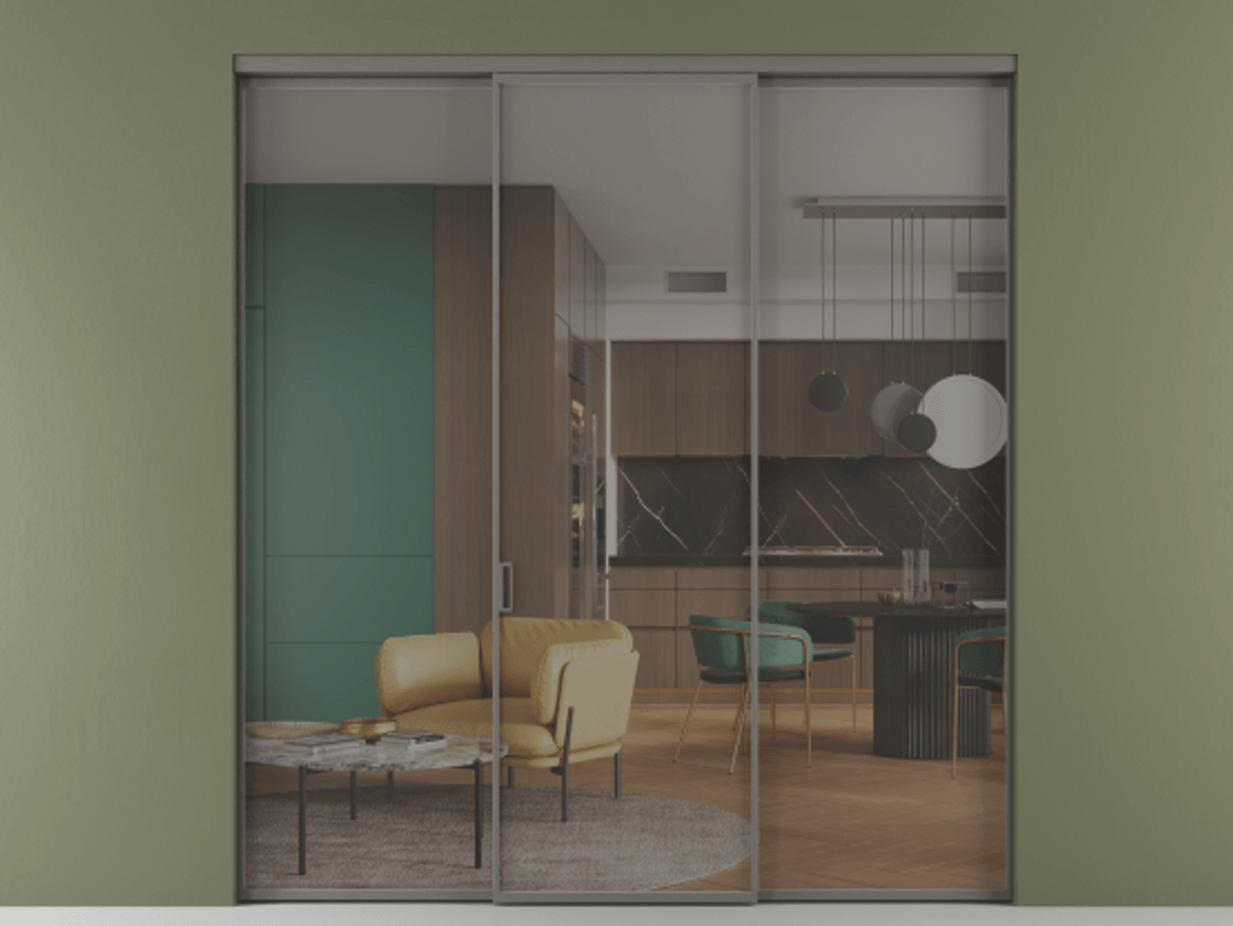 Перегородка Формато внутри проёма 3 створки АЛПР 040.01 Алюминий классический серый Прозрачное серое стекло, триплекс Цена 45700380 so'm | Volhovec