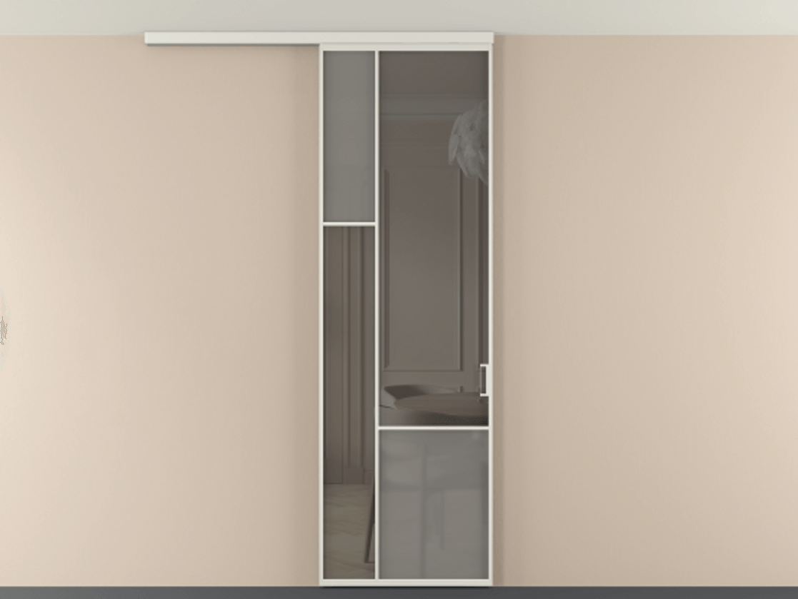 Перегородка Мозаик вдоль стены на потолок 1 створка АЛПР 041.13 Алюминий серый Сатинированное серое стекло, триплекс, 6 мм + Прозрачное серое стекло, триплекс Цена 27413120 so'm | Volhovec