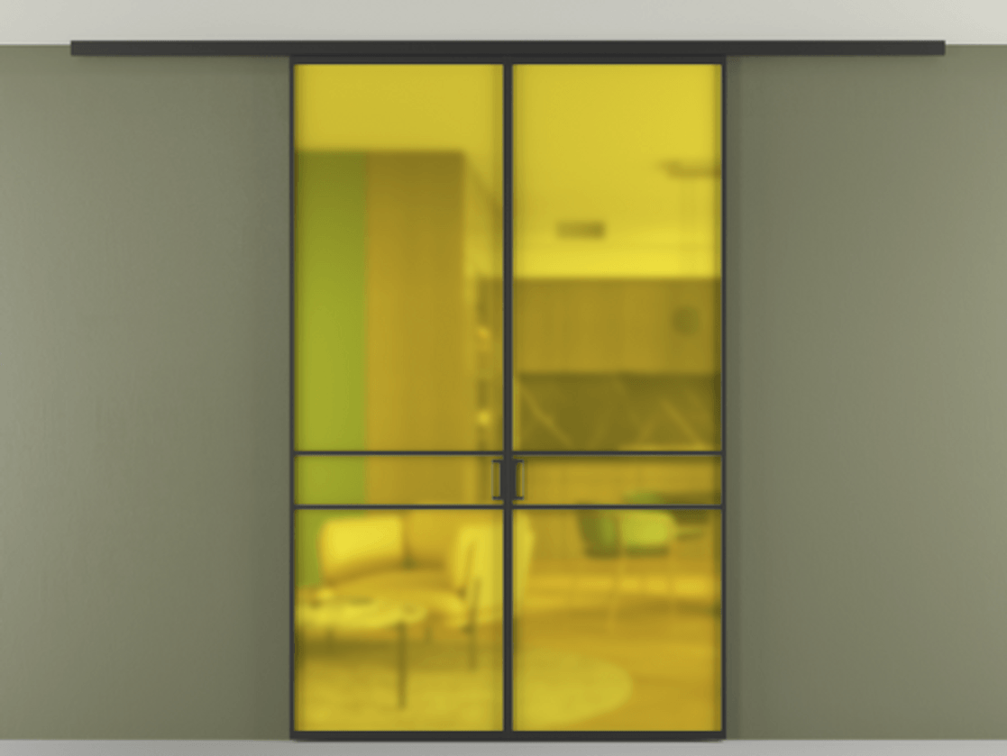 Перегородка Формато вдоль стены на потолок 2 створки АЛПР 040.02 Алюминий Черный Сатинированное жёлтое стекло, триплекс Цена 36453730 so'm | Volhovec