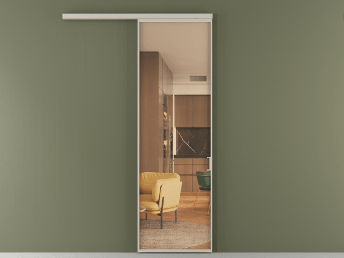 Перегородка Формато вдоль стены 1 створка АЛПР 040.01 Алюминий светло-бежевый Прозрачное оранжевое стекло, триплекс Цена 20657280 so'm  | Volhovec