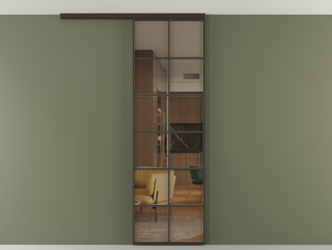 Перегородка Формато вдоль стены на потолок 1 створка АЛПР 040.05 Алюминий антрацит Прозрачное бронзовое стекло, триплекс Цена 21893960 so'm | Volhovec