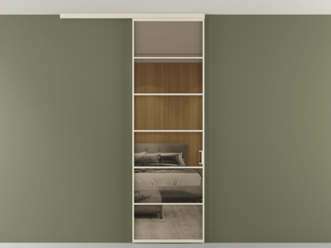 Перегородка Формато вдоль стены на потолок 1 створка АЛПР 040.04 Алюминий бежево-серый Рефлективное бронзовое стекло "Стопсол", калёное Цена 27220270 so'm | Volhovec