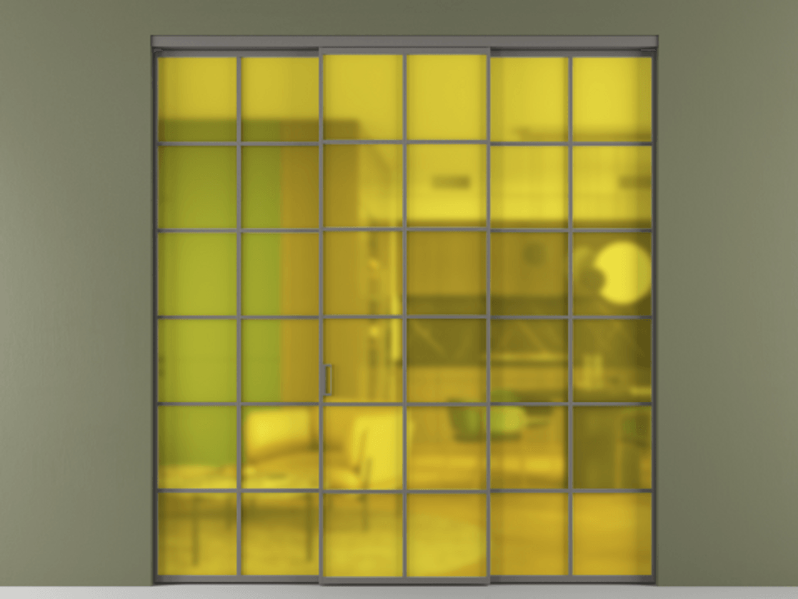 Перегородка Формато внутри проёма 3 створки АЛПР 040.05 Алюминий классический серый Сатинированное жёлтое стекло, триплекс Цена 51729480 so'm | Volhovec