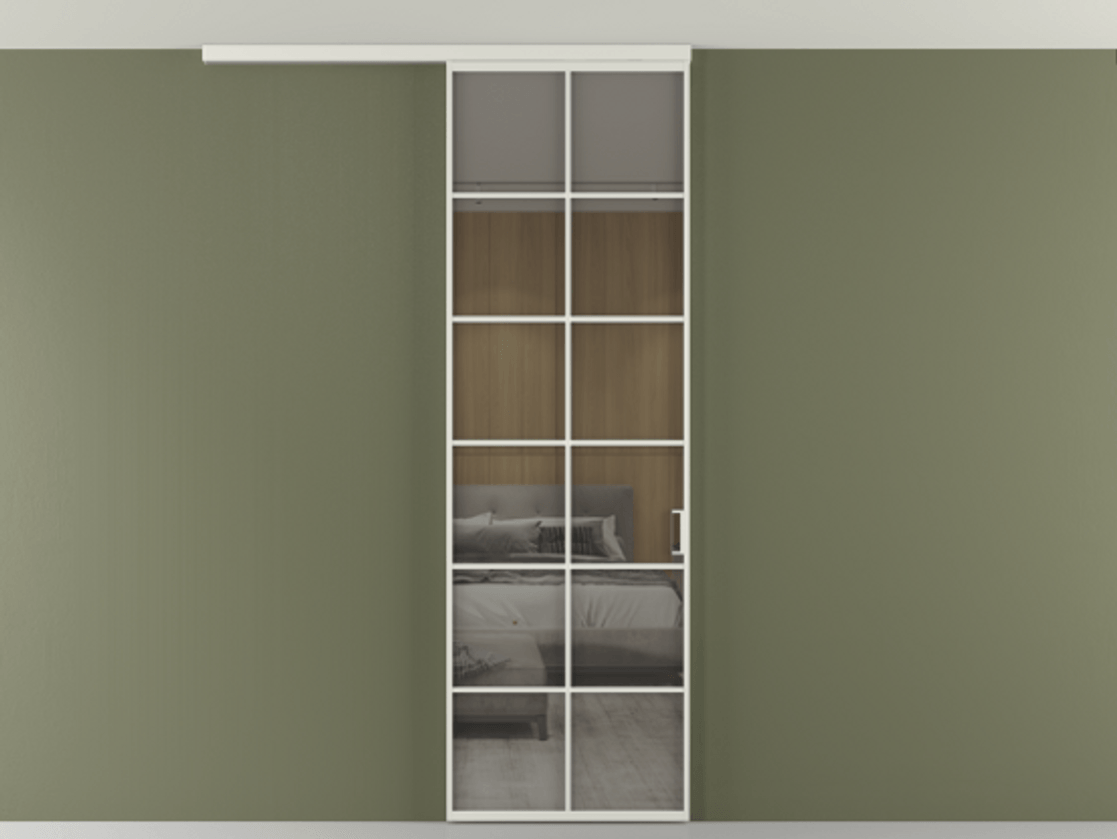 Перегородка Формато вдоль стены на потолок 1 створка АЛПР 040.05 Алюминий серый Рефлективное серое стекло "Стопсол", калёное Цена 23193160 so'm | Volhovec