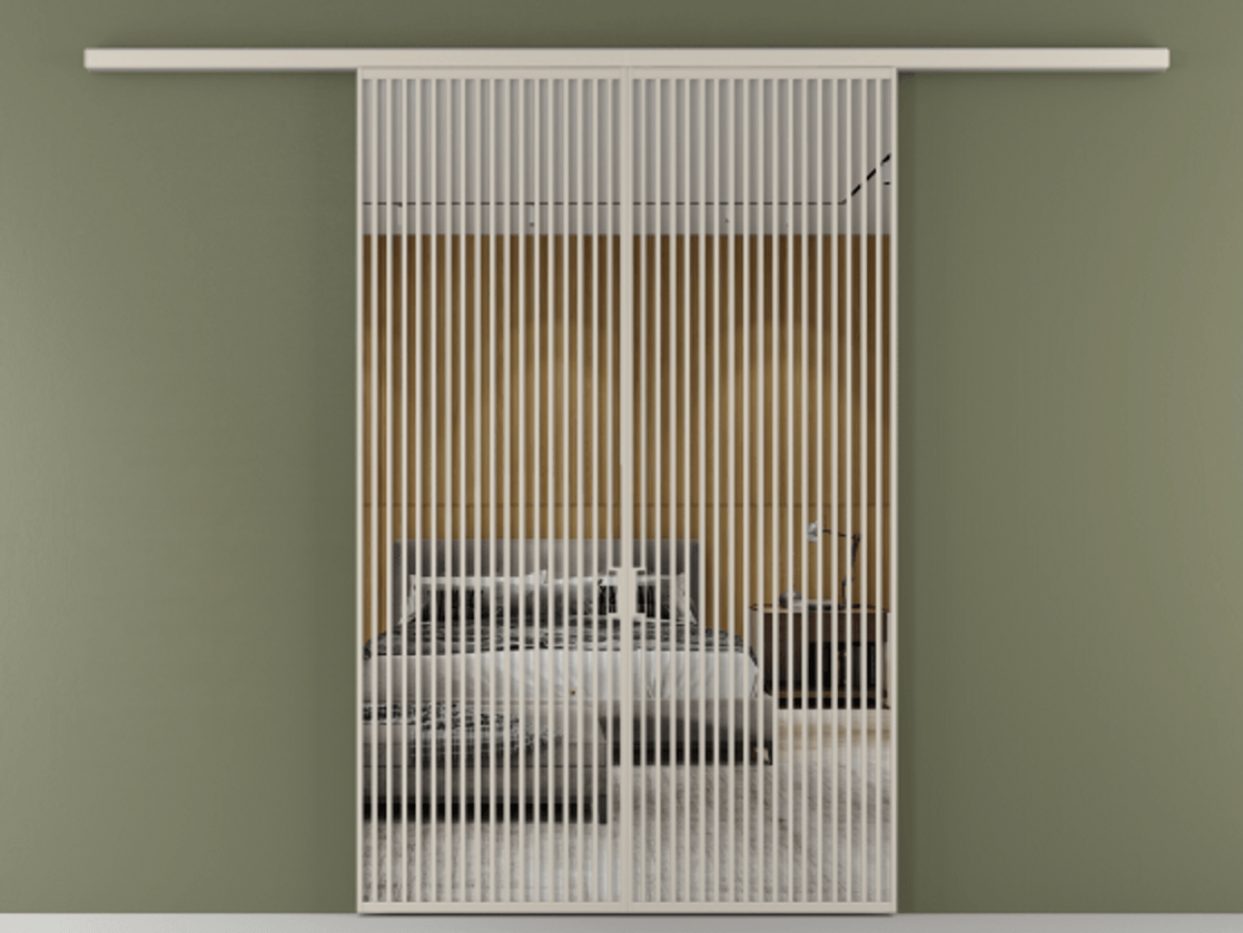 Перегородка Formato вдоль стены 2 створки АЛПР 040.06 Алюминий светло-бежевый Двустороннее зеркало, триплекс , триплекс 6 мм Цена 87087000 so'm | Volhovec