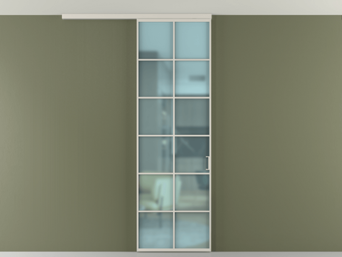 Перегородка Formato вдоль стены на потолок 1 створка АЛПР 040.05 Алюминий облачно-серый Сатинированное голубое стекло, триплекс Цена 21893990 so'm | Volhovec