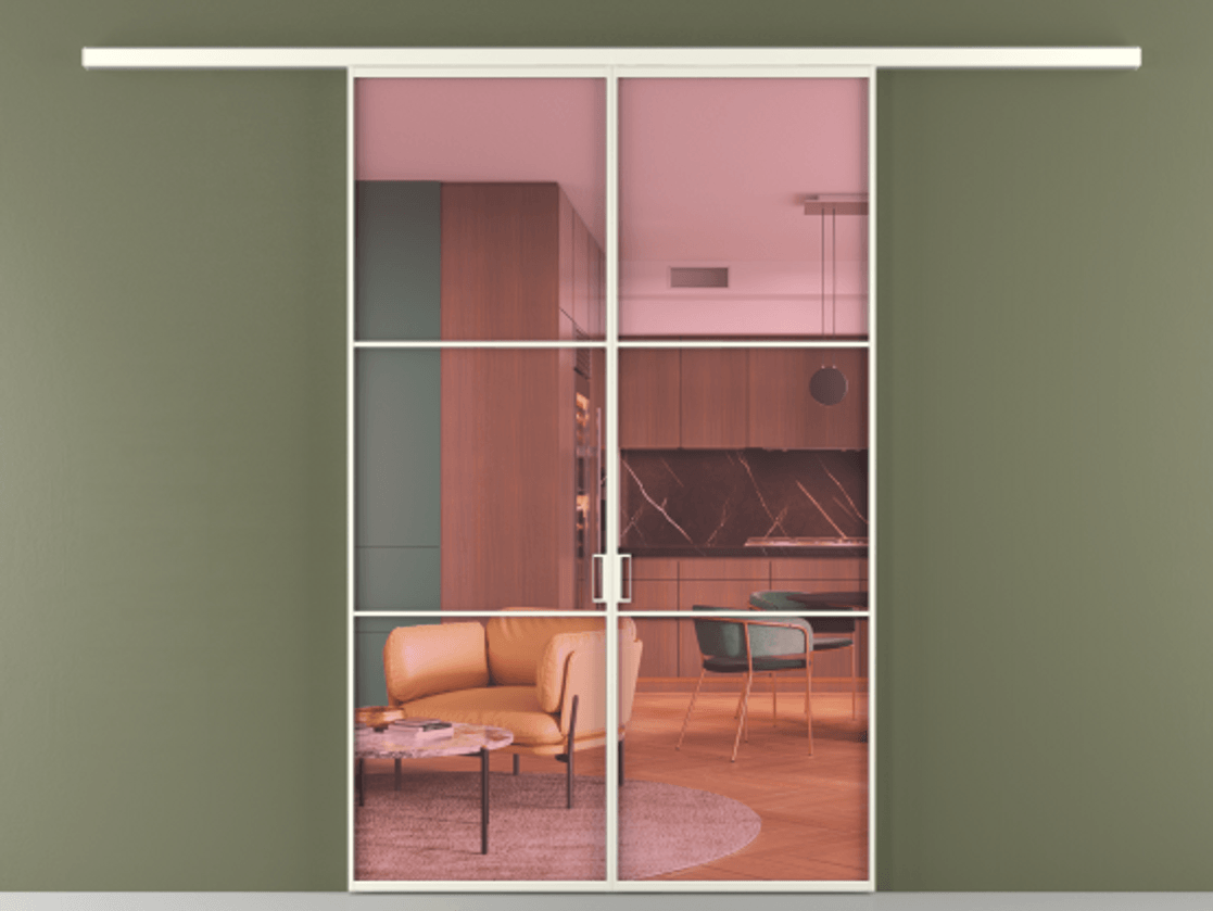 Перегородка Formato вдоль стены 2 створки АЛПР 040.03 Алюминий жемчужный Прозрачное розовое стекло, триплекс Цена 47299000 so'm | Volhovec