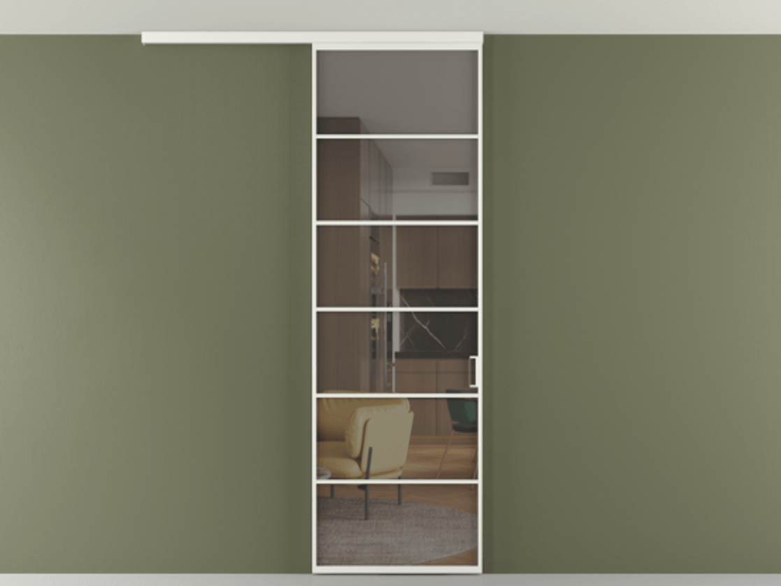 Перегородка Formato вдоль стены на потолок 1 створка АЛПР 040.04 Алюминий светло-серый Прозрачное серое стекло, триплекс Цена 20968480 so'm | Volhovec