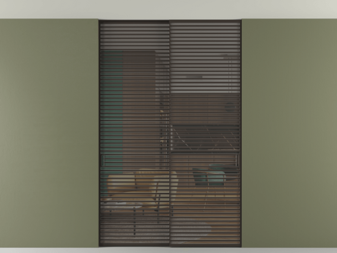 Перегородка Формато внутри проёма скрытое крепление в потолок 2 створки АЛПР 040.07 Алюминий антрацит Прозрачное серое стекло, триплекс Цена 83212750 so'm | Volhovec