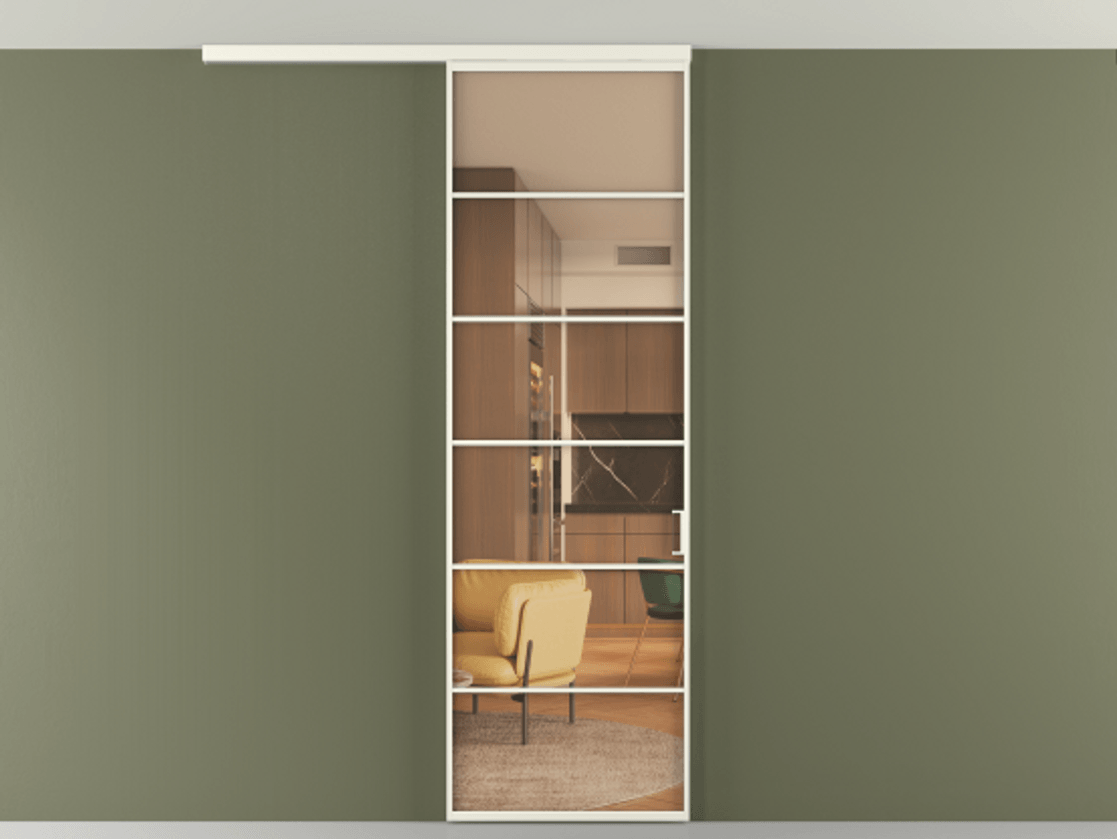 Перегородка Формато вдоль стены на потолок 1 створка АЛПР 040.04 Алюминий жемчужный Прозрачное оранжевое стекло, триплекс Цена 20968450 so'm | Volhovec