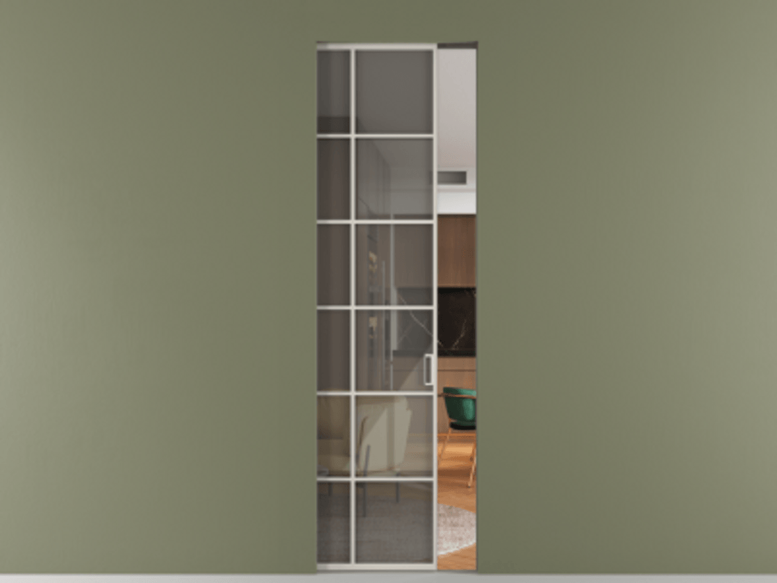 Перегородка Formato скрытый пенал 1 створка АЛПР 040.05 Алюминий облачно-серый Рефлективное серое стекло "Stopsol", калёное Цена 37798600 so'm | Volhovec