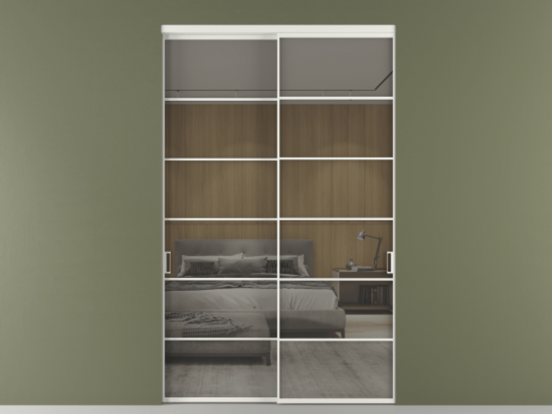 Перегородка Формато внутри проёма 2 створки АЛПР 040.04 Алюминий светло-серый Рефлективное серое стекло "Стопсол", калёное Цена 100261700 so'm  | Volhovec