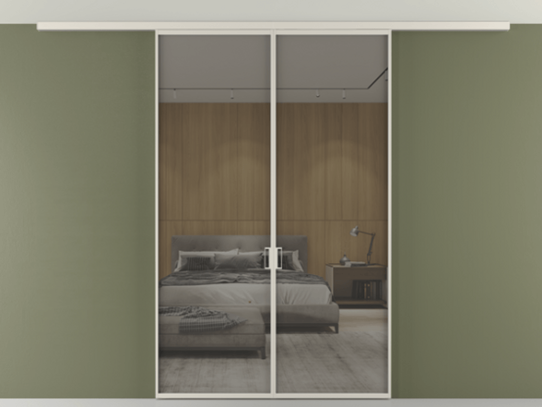 Перегородка Формато вдоль стены на потолок 2 створки АЛПР 040.01 Алюминий облачно-серый Рефлективное серое стекло "Стопсол", калёное Цена 47104120 so'm | Volhovec