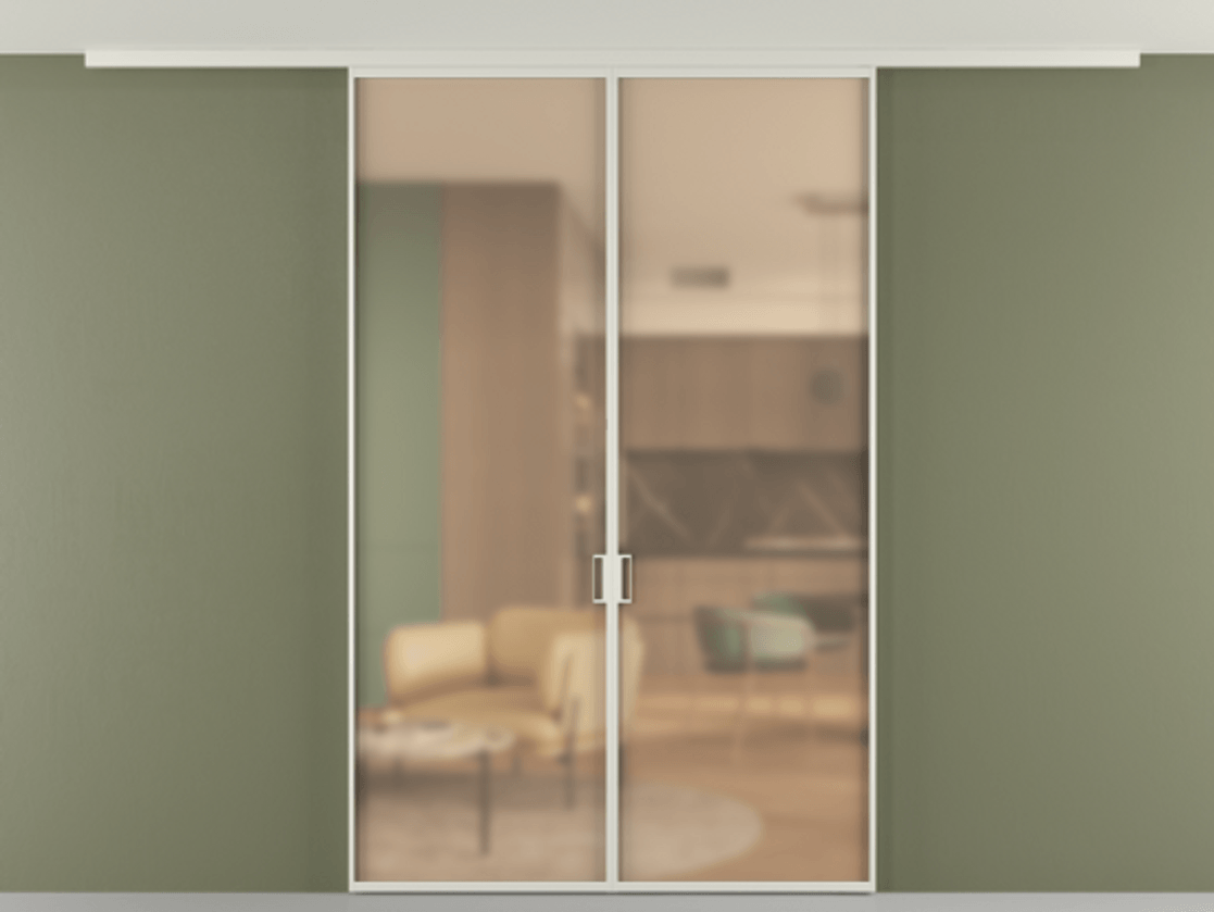 Перегородка Формато вдоль стены на потолок 2 створки АЛПР 040.01 Алюминий Белый Сатинированное оранжевое стекло, триплекс Цена 34711990 so'm | Volhovec