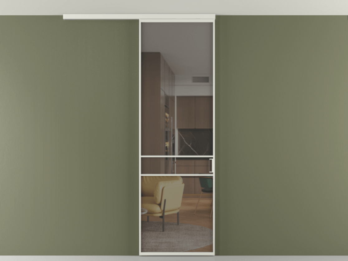 Перегородка Формато вдоль стены на потолок 1 створка АЛПР 040.02 Алюминий серый Прозрачное серое стекло, триплекс Цена 19662170 so'm | Volhovec