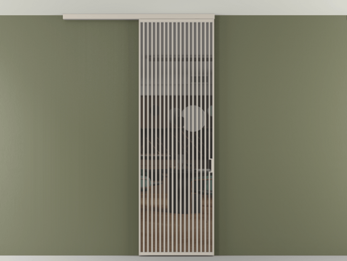 Перегородка Формато вдоль стены на потолок 1 створка АЛПР 040.06 Алюминий светло-бежевый Прозрачное серое стекло, триплекс Цена 38007280 so'm | Volhovec