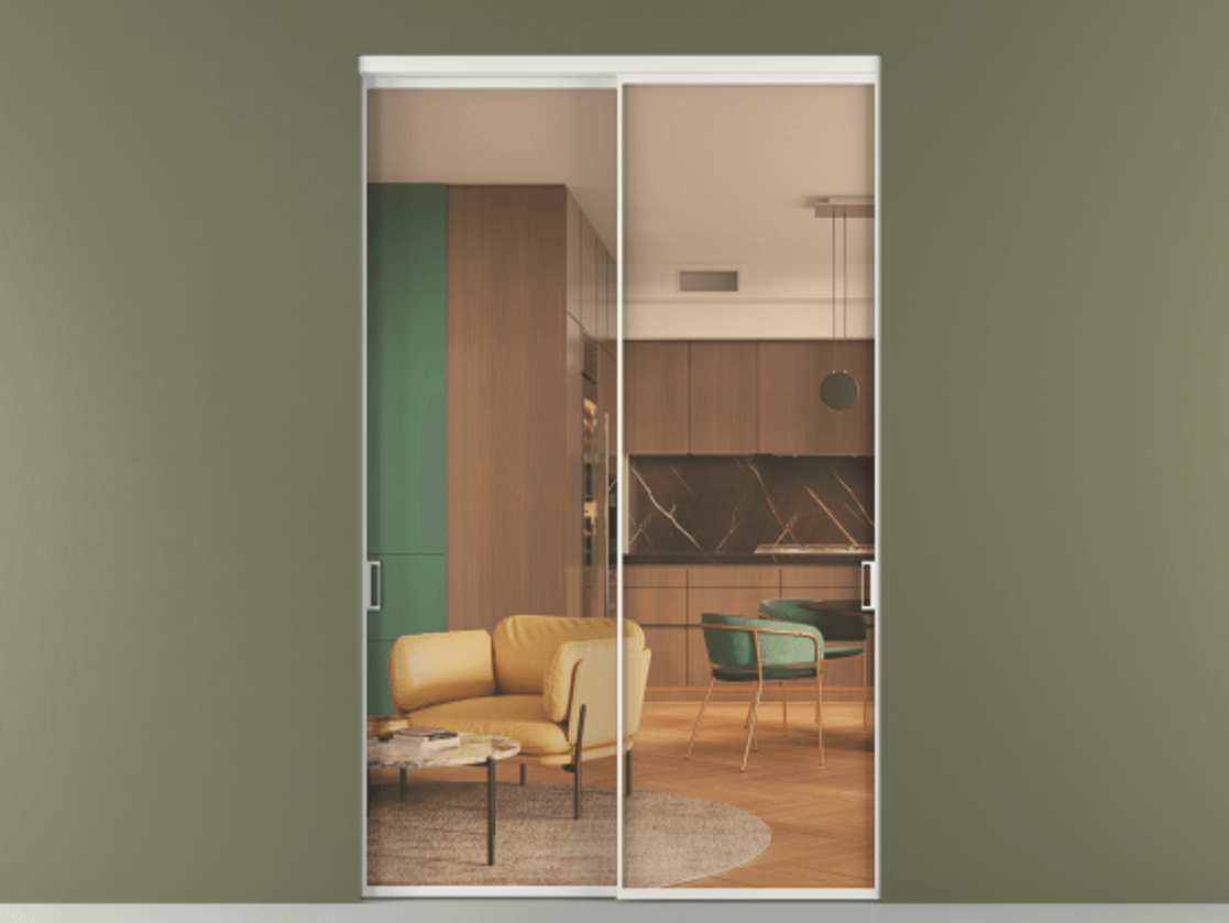 Перегородка Formato внутри проёма 2 створки АЛПР 040.01 Алюминий светло-серый Прозрачное оранжевое стекло, триплекс Цена 85994860 so'm  | Volhovec