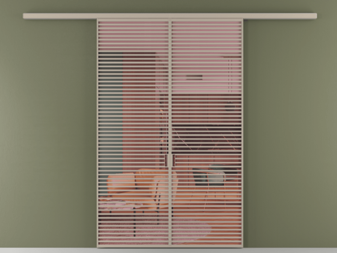 Перегородка Формато вдоль стены 2 створки АЛПР 040.07 Алюминий бисквитный Прозрачное розовое стекло, триплекс Цена 69517350 so'm | Volhovec