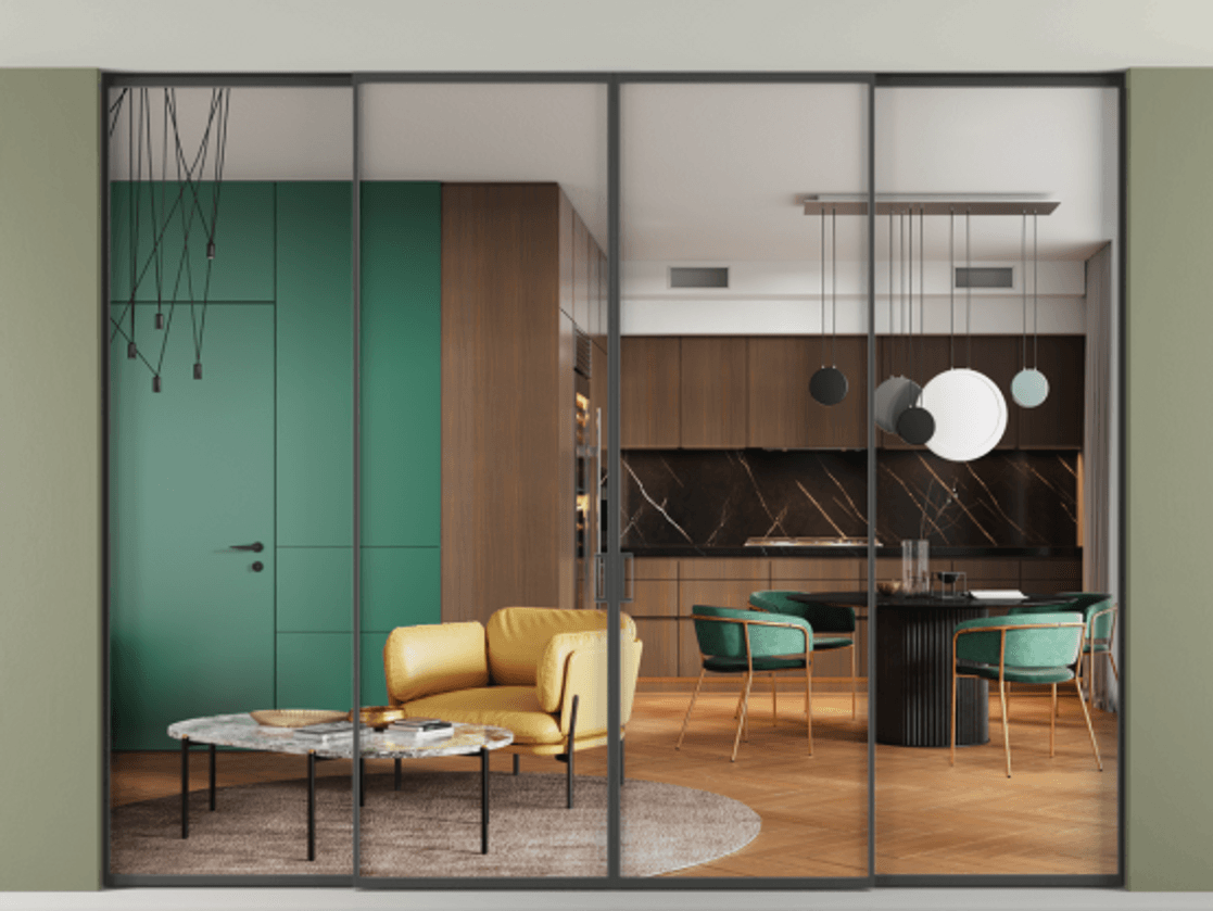 New Перегородка Formato внутри проёма скрытое крепление в потолок 4 створки АЛПР 040.01  Прозрачное стекло "Кристал Вижн", калёное Цена 126627340 so'm | Volhovec