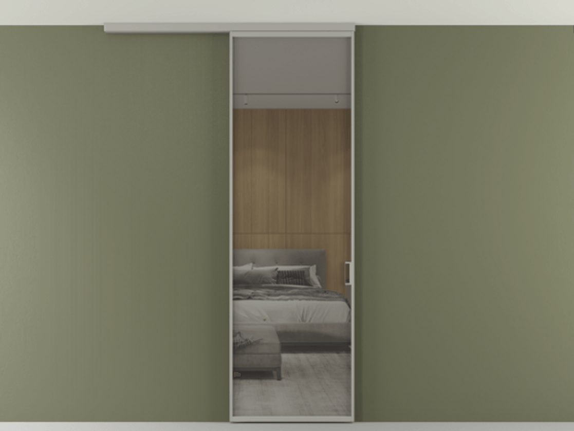 Перегородка Formato вдоль стены на потолок 1 створка АЛПР 040.01 Алюминий нейтральный серый Рефлективное серое стекло "Стопсол", калёное Цена 24272710 so'm | Volhovec