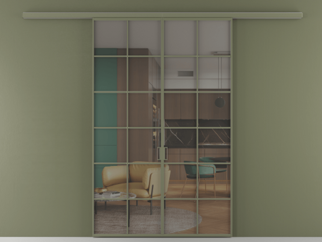 Перегородка Формато вдоль стены 2 створки АЛПР 040.05 Алюминий оливковый тёмный Прозрачное серое стекло, триплекс Цена 42051450 so'm | Volhovec