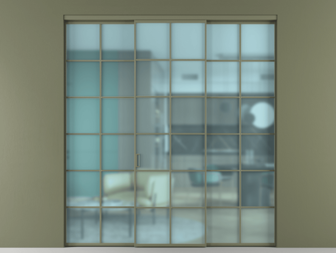 Перегородка Formato внутри проёма 3 створки АЛПР 040.05 Алюминий оливковый тёмный Сатинированное голубое стекло, триплекс Цена 51729480 so'm | Volhovec