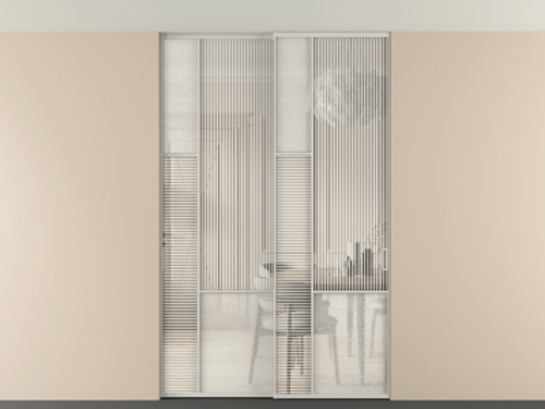 Перегородка Мозаик внутри проёма скрытое крепление в потолок 2 створки АЛПР 041.13 Алюминий тёплый серый Рифлёное стекло "Дюна", триплекс, 6 мм + Фактурное стекло "Лёд", триплекс. Цена 69137740 so'm . Фабрика дверей Волховец 8 (800) 551 43 19 Перегородка Мозаик внутри проёма скрытое крепление в потолок 2 створки АЛПР 041.13 Алюминий тёплый серый Рифлёное стекло "Дюна", триплекс, 6 мм + Фактурное стекло "Лёд", триплекс Цена 69137740 so'm | Volhovec