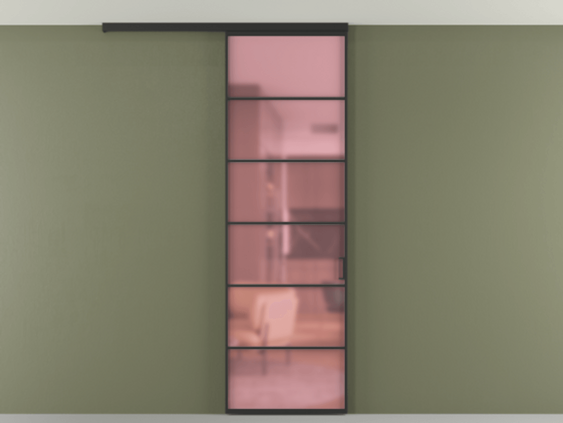 Перегородка Формато вдоль стены на потолок 1 створка АЛПР 040.04 Алюминий Черный Сатинированное розовое стекло, триплекс Цена 99293 ₽ | Volhovec