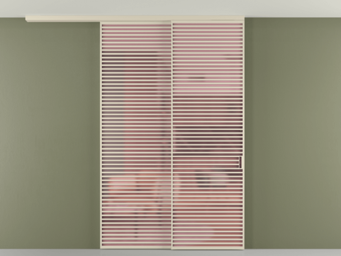 Перегородка Formato вдоль стены на потолок 2 створки с синхронным механизмом АЛПР 040.07 Алюминий бежево-серый Сатинированное розовое стекло, триплекс Цена 106903860 so'm | Volhovec