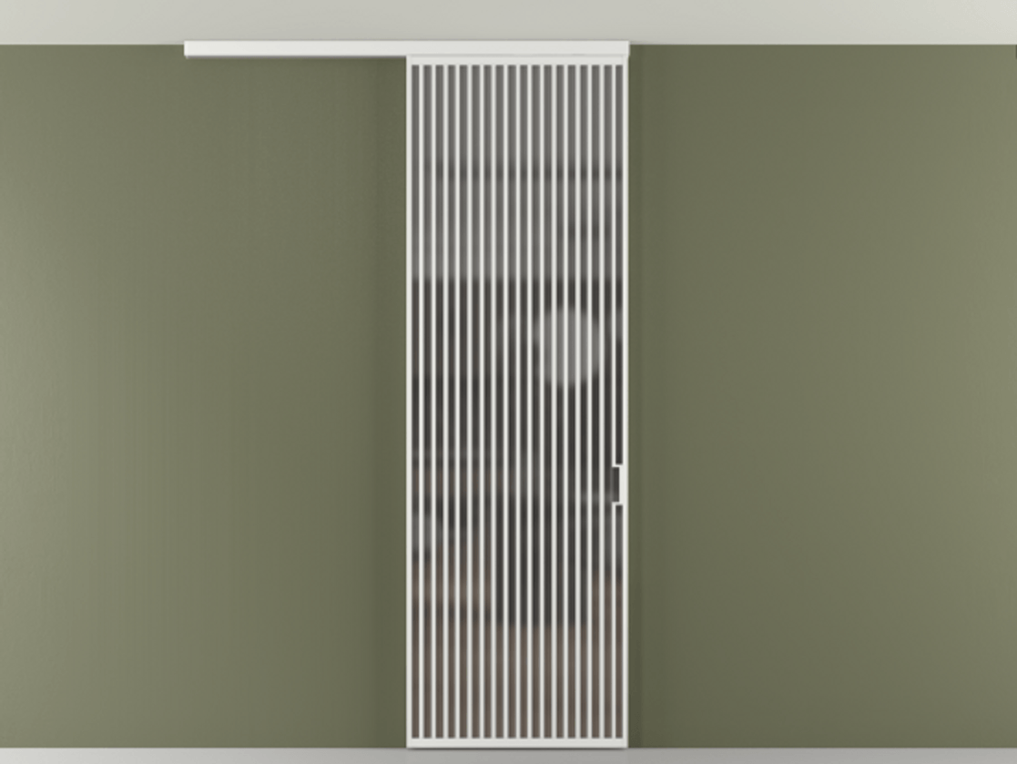 Перегородка Формато вдоль стены на потолок 1 створка АЛПР 040.06 Алюминий белоснежный Сатинированное серое стекло, триплекс Цена 38007280 so'm | Volhovec