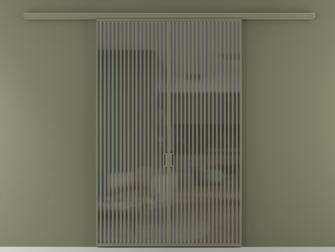 Перегородка Формато вдоль стены 2 створки АЛПР 040.06 Алюминий оливковый тёмный Сатинированное серое стекло, триплекс Цена 69517350 so'm | Volhovec