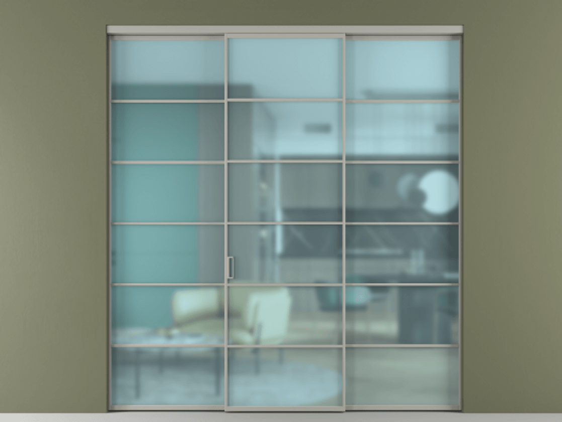 Перегородка Формато внутри проёма 3 створки АЛПР 040.04 Алюминий нейтральный серый Сатинированное голубое стекло, триплекс Цена 51729480 so'm | Volhovec