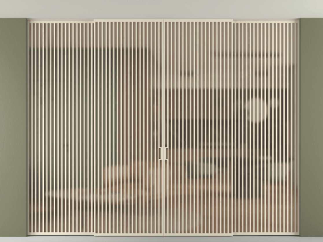 Перегородка Формато внутри проёма скрытое крепление в потолок 4 створки АЛПР 040.06 Алюминий бежево-серый Сатинированное оранжевое стекло, триплекс Цена 162808470 so'm | Volhovec