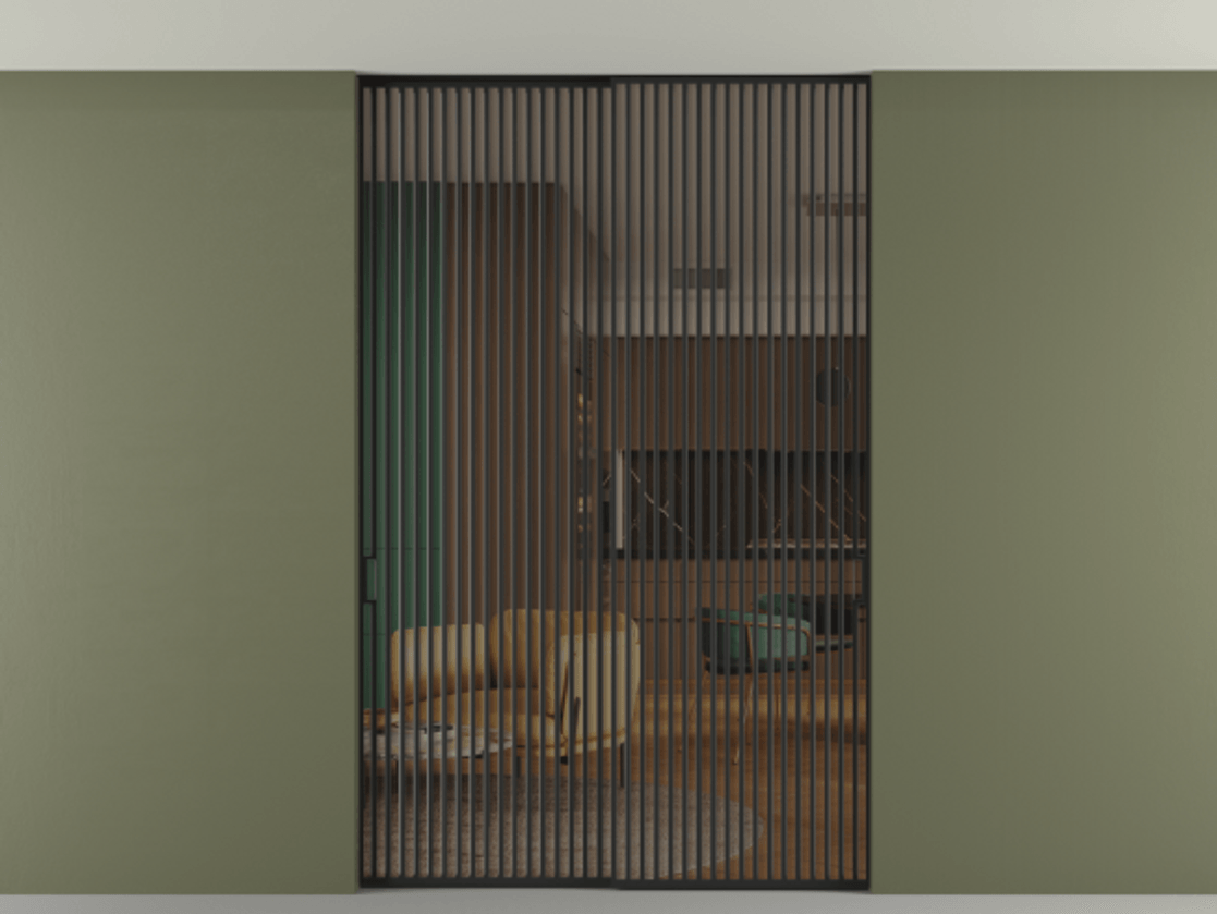 Перегородка Formato внутри проёма скрытое крепление в потолок 2 створки АЛПР 040.06 Алюминий Черный Прозрачное бронзовое стекло, триплекс Цена 80432660 so'm | Volhovec