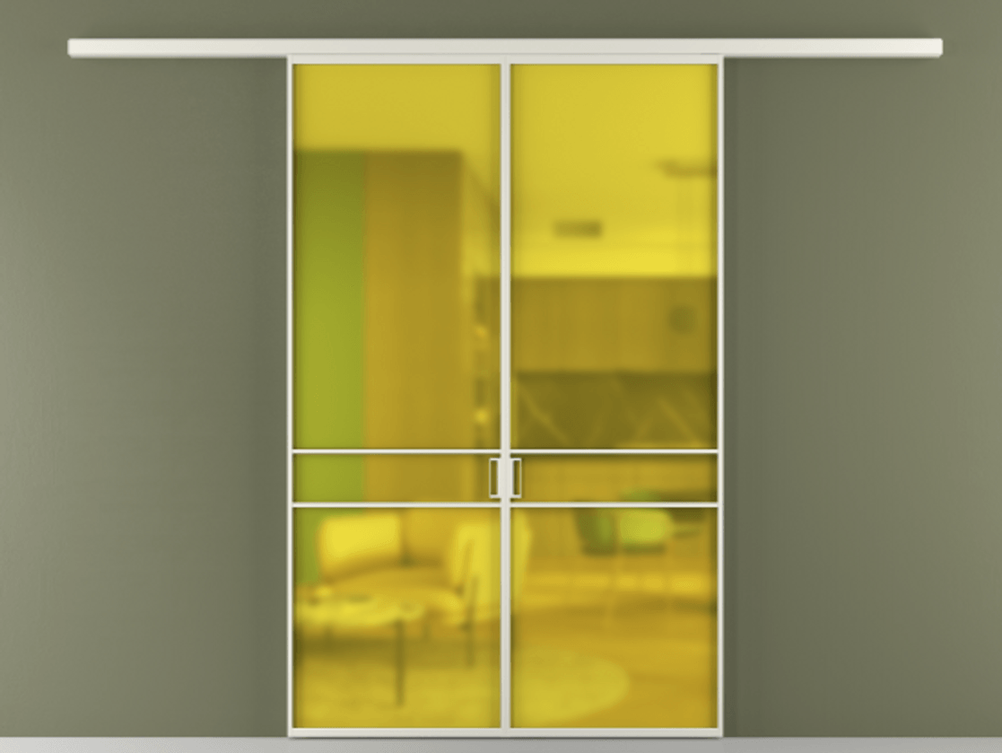 Перегородка Formato вдоль стены 2 створки АЛПР 040.02 Алюминий Белый Сатинированное жёлтое стекло, триплекс Цена 45411100 so'm | Volhovec