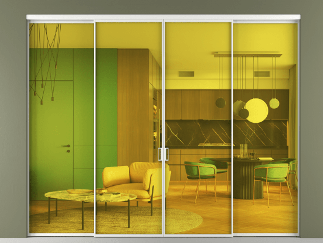 Перегородка Формато внутри проёма 4 створки АЛПР 040.01 Алюминий белоснежный Прозрачное жёлтое стекло, триплекс Цена 64927520 so'm  | Volhovec