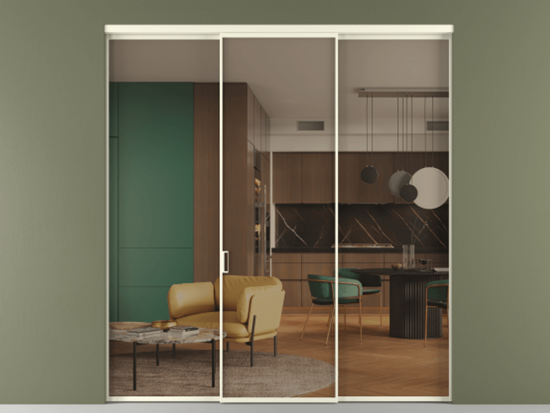 Перегородка Формато внутри проёма 3 створки АЛПР 040.01 Алюминий молочно-белый Прозрачное бронзовое стекло, триплекс Цена 45700380 so'm | Volhovec