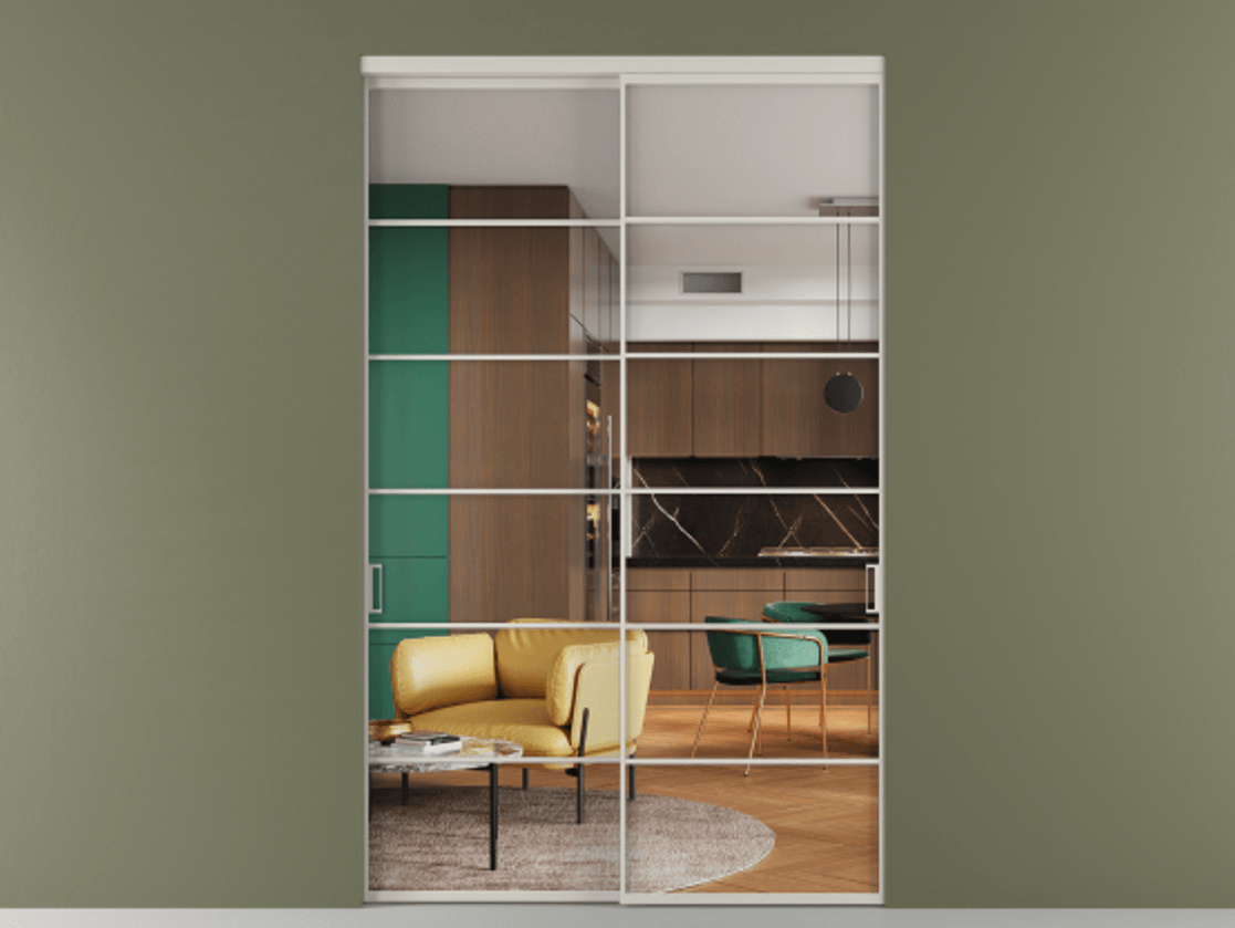 Перегородка Формато внутри проёма 2 створки АЛПР 040.04 Алюминий тёплый серый Прозрачное стекло "Кристал Вижн", калёное Цена 100261700 so'm  | Volhovec