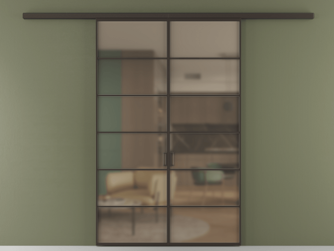 Перегородка Формато вдоль стены 2 створки АЛПР 040.04 Алюминий антрацит Сатинированное бронзовое стекло, триплекс Цена 207150 ₽ | Volhovec