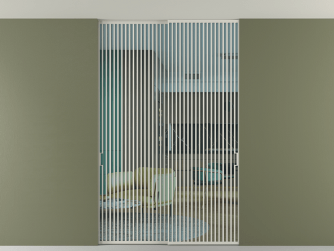 Перегородка Формато внутри проёма скрытое крепление в потолок 2 створки АЛПР 040.06 Алюминий тёплый серый Прозрачное голубое стекло, триплекс Цена 83212750 so'm | Volhovec