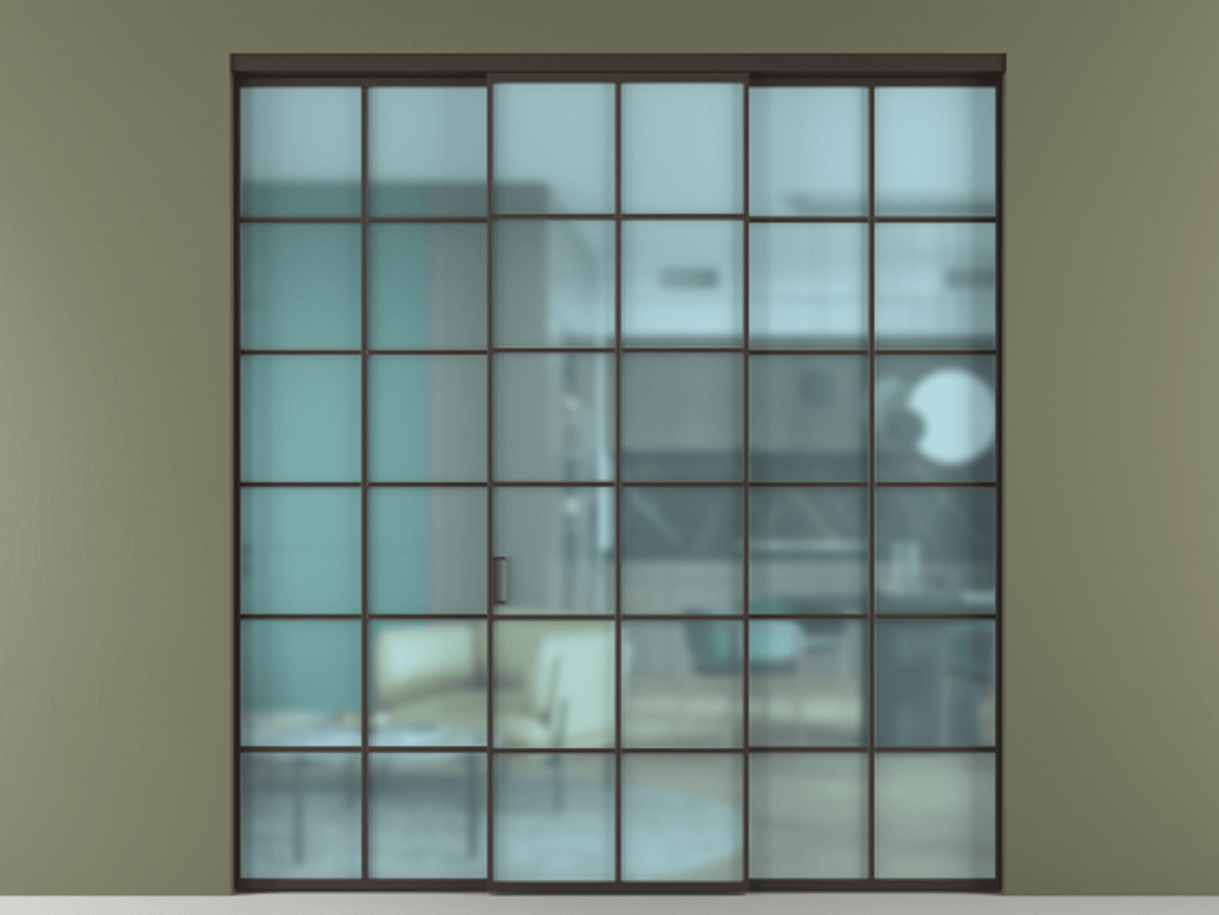 Перегородка Formato внутри проёма 3 створки АЛПР 040.05 Алюминий антрацит Сатинированное голубое стекло, триплекс Цена 51729480 so'm | Volhovec