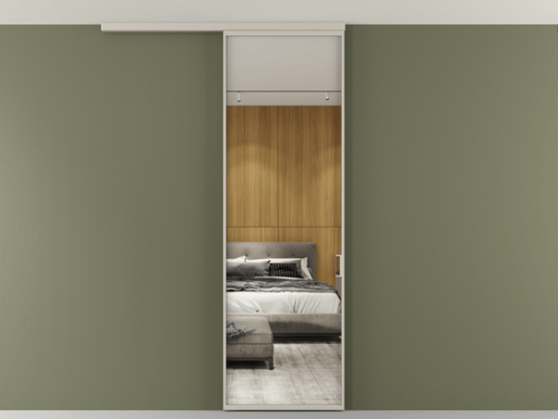 Перегородка Формато вдоль стены на потолок 1 створка АЛПР 040.01 Алюминий светло-бежевый Двустороннее зеркало, триплекс , триплекс 6 мм Цена 18757810 so'm | Volhovec