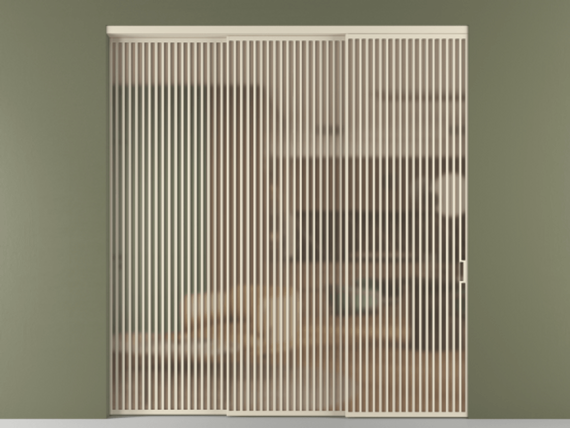 Перегородка Formato внутри проёма 3 створки с синхронным механизмом АЛПР 040.06 Алюминий бежево-серый Сатинированное оранжевое стекло, триплекс Цена 117687220 so'm  | Volhovec